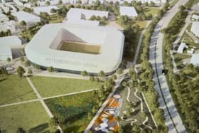 The new-look football stadium, included as part of the masterplan.