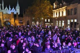 The Christmas lights switch on in Peterborough’s Cathedral Square was packed last year as crowds came back after the pandemic (image: David Lowndes)