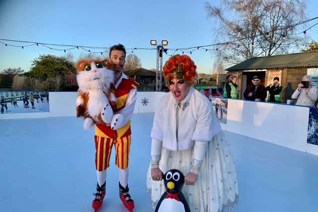 The panto cast of Dick Whittington opened Ferry Meadows ice rink on November 25.