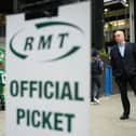 Secretary-General of the National Union of Rail, Maritime and Transport Workers (RMT) Mick Lynch (R). (Photo by Leon Neal/Getty Images)
