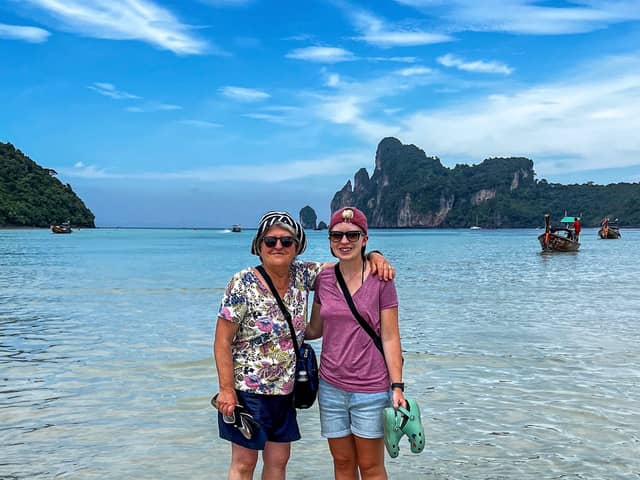 Kate Gearing, 69, was invited to join her daughter, Nessie Gearing and her partner Becca Wolfenden, both 27, on a once-in-a-lifetime trip to Thailand after being given the all-clear from breast cancer 