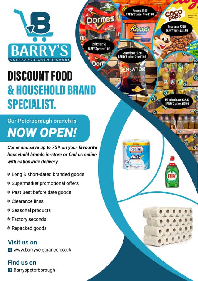 Barry's Clearance Cash and Carry discount food and household brand specialist opening in Peterborough