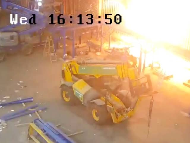 CCTV captures the electrical explosion at New Earth Solutions, a waste company that has been fined over £200,000 after a worker suffered burns to his body and face.  