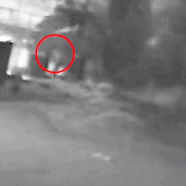 CCTV captures two men creeping up on the parked car.