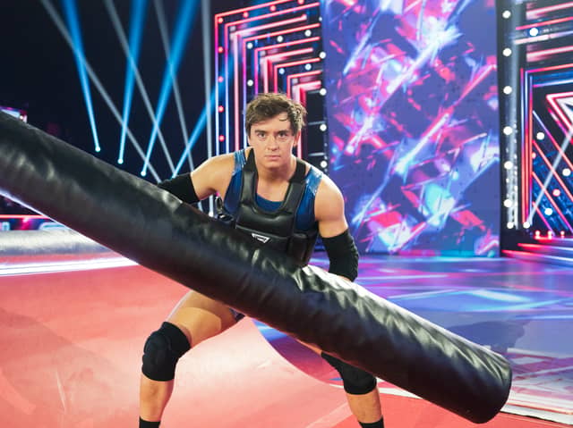 Apollo getting ready for the Gauntlet challenge in Gladiators, on BBC One. Photo: BBC / James Stack / © Hungry Bear Media Ltd