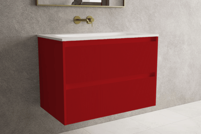 Traffic Red turns a simple vanity into a bold statement piece that demands attention.