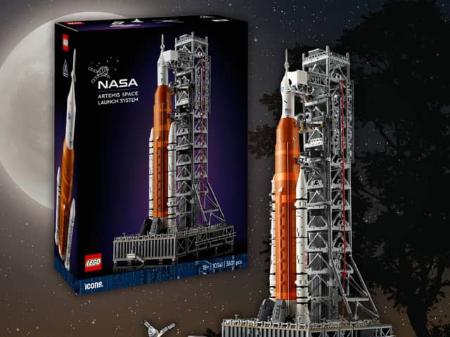 The LEGO Artemis Space Launch System set recreates NASA’s next-generation Moon rocket, complete with launch tower and Orion capsule