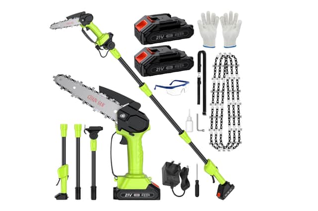 The Sukumo cordless pole saw is designed for trimming tall branches and garden maintenance jobs