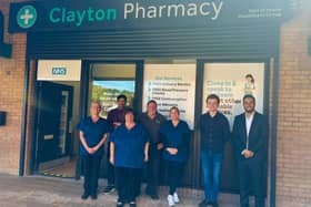Sam Carling visiting Clayton Pharmacy at the Herlington Centre