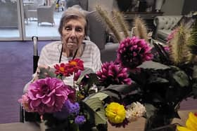 Bayleaf resident, Margaret Hatch, creating her beautiful bouquet.