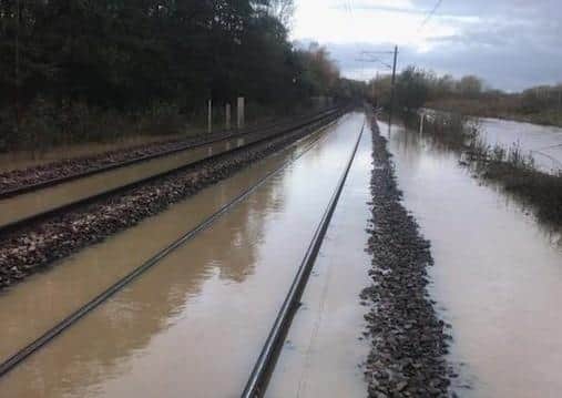 Flooding on the East Coast Main Line. Photo: LNER