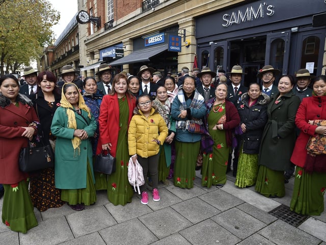 Remembrance Sunday in Peterborough City Centre. Supporters of the Gurkas EMN-191011-212552009