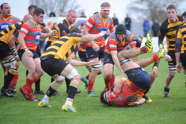 Action from Borough v Derby at Fengate. Photo: David Lowndes.