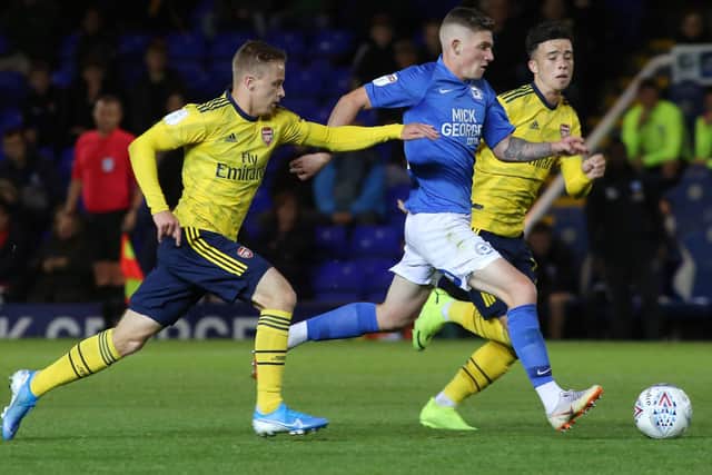 Kyle Barker in action for Posh against Arsenal Under 21s.