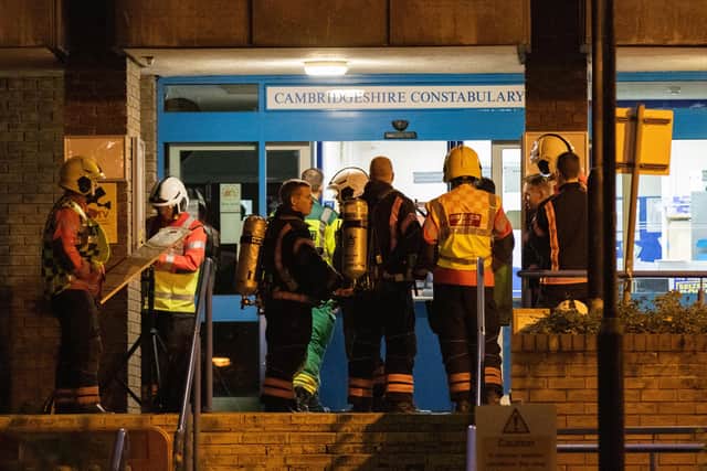 The emergency services at Thorpe Wood Police Station. Photo: Terry Harris