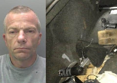 Clifford Mills (left) and a gun found by police in a car he was driving