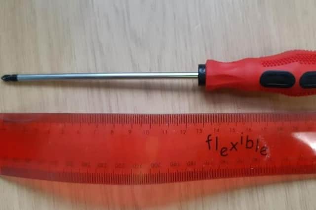 The screwdriver brandished by Daren Morris. Photo: Cambridgeshire police