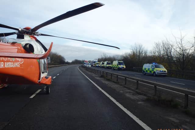 The Magpas air ambulance and emergency services at the scene. Photo: Magpas