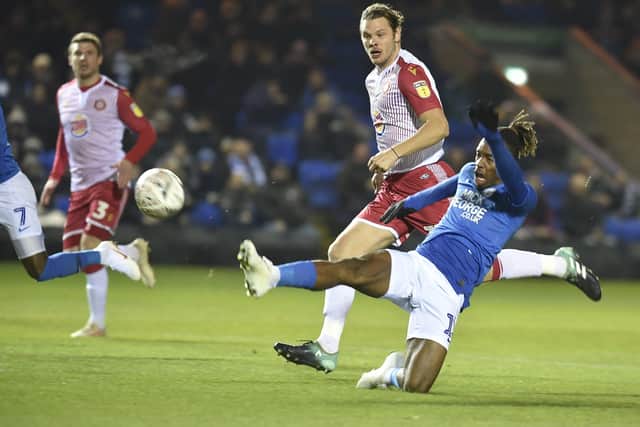 Ivan Toney on the stretch for Posh against Stevenage. Photo: David Lowndes