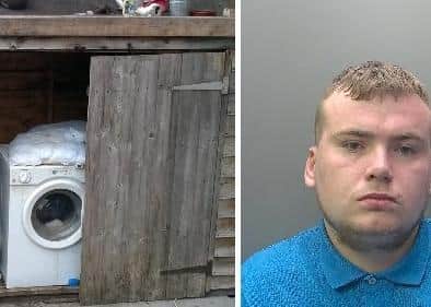 Callum Monds and the storage cupboard he was hiding in