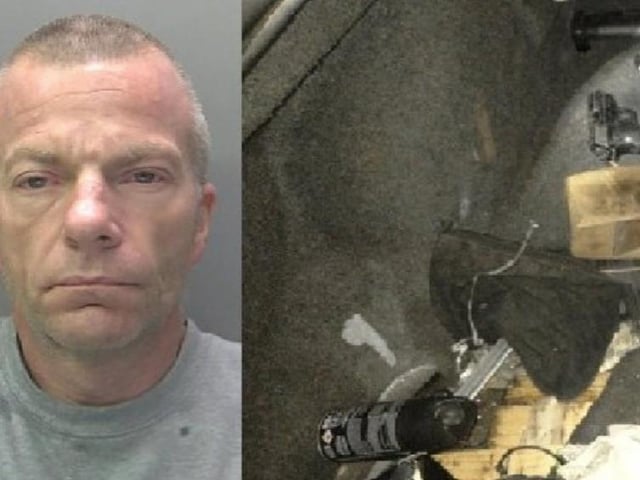Clifford Mills (48) was arrested after police found weaprons in his Jaguar XF in Paston Ridings on October 13, 2017.