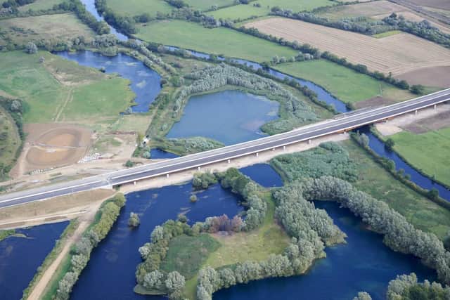 The 750m long viaduct carries the new A14 over the River Great Ouse