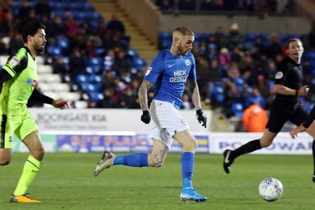 Marcus Maddison in action for Posh against Bolton at the weekend. Photo: Joe Dent/theposh.com.