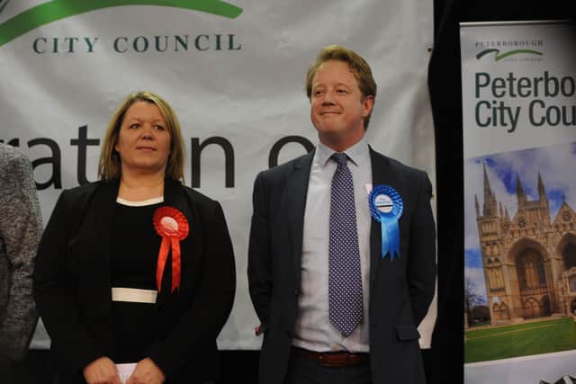 Lisa Forbes and Paul Bristow at the election count EMN-191213-095245009