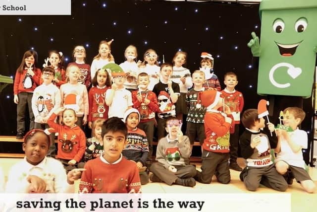 Pupils from Nene Valley Primary School taking part in the campaign video