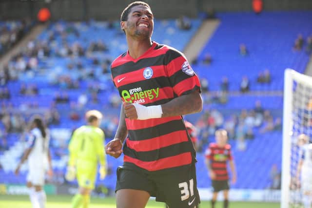Mark Little celebrates a goal for Posh.