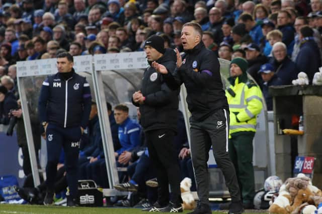 Peterborough United Manager Darren Ferguson encourages his players from the touchline during the game against Bristol Rovers. Photo: Joe Dent/theposh.com.