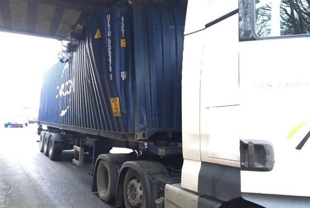 The trapped lorry. Photo: Network Rail