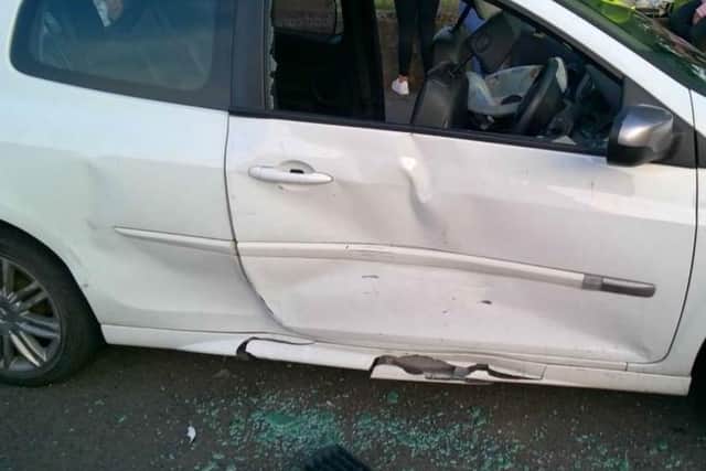 Damage to the victim's car. Photo: Cambridgeshire police