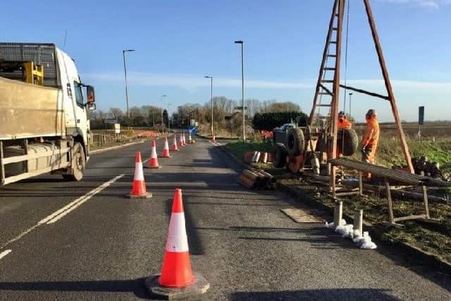Recent roadworks on the A605 near the B1095 junction