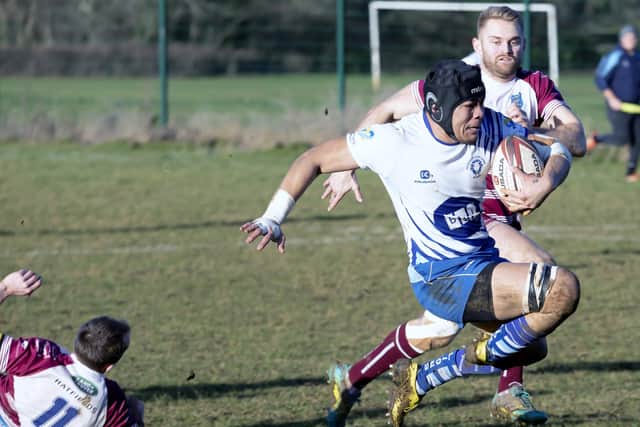 Roy Lolesio on his way to a try for Peterborough Lions v Newport. Photo: Mick Sutterby.