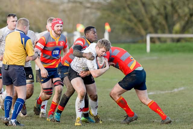Action from Rugby Lions (white) v Borough. Photo: Mike Baker.