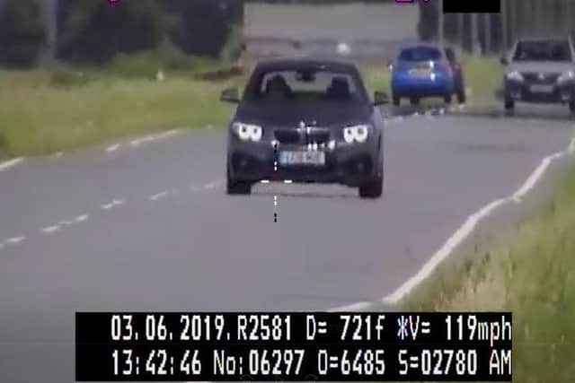 The car being clocked doing 119mph. Footage: Cambridgeshire police