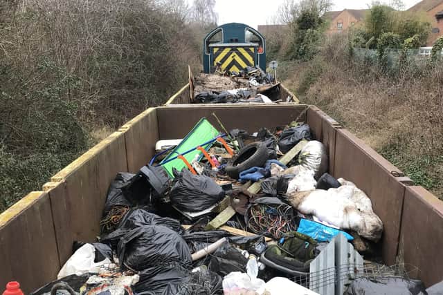 A wagon full of rubbish collected by Nene Valley Railway volunteers. Photo: Andy Coles