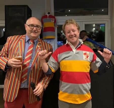 Mr Bristow receiving his retro Peterborough Rugby Club retro shirt