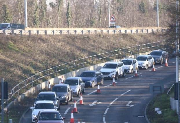 Traffic delays due to roadworks at Rhubarb Bridge