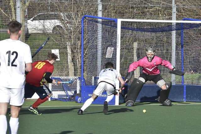 Action from City of Peterborough (red) v Loughborough Students at Bretton Gate. Photo: David Lowndes.