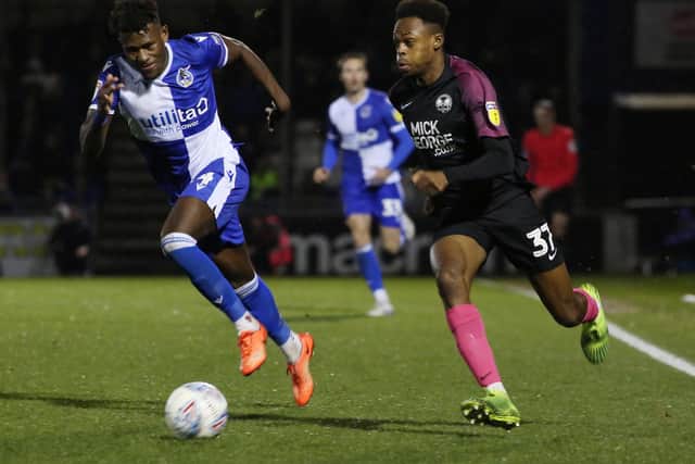 Ricky-Jade Jones (right) in action for Posh.