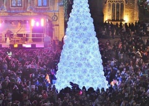 The former artificial tree in Cathedral Square in Peterborough