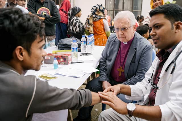 The Bishop of Peterborough at a 'pop-up' skin clinic in search of new leprosy cases in Dhaka, Bangladesh