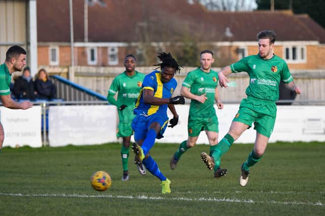 Maniche Sani on the ball for Peterborough Sports against Alvechurch. Photo: James Richardson.