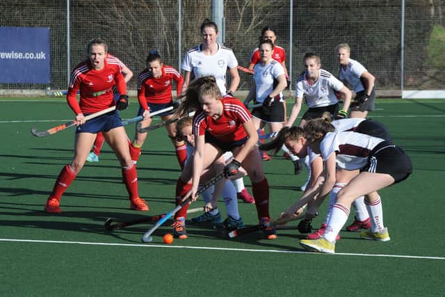 Action from City of Peterborough Ladies (red) 1-0 win over Wapping. Photo: David Lowndes.