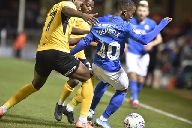 Siriki Dembele in action for Posh against Southend. Photo: David Lowndes.