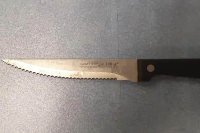 The knife Nicholas Beaumont was caught with. Photo: Cambridgeshire police
