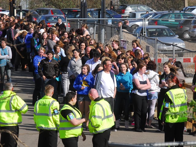JLS under 18s gig at Club Metro, Peterborough. Queues form outside the club at the 4pm gig.