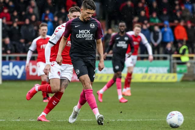 Niall Mason on the ball for Posh at Fleetwood. Photo: Joe Dent/theposh.com.
